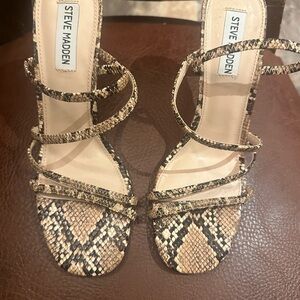 Steve Madden Beige Snake-Print Strappy Heels